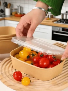 10/5/1pcs Disposable Paper Food Storage Containers With Transparent PP Lids, Dust And Insect Proof, Suitable For Takeout Meal Boxes, Restaurant Takeout Boxes, Home BBQ Trays, Breakfast, Bread And Snack Containers. Paper Material, Leak-Proof, Suitable For Outdoor Picnics, Home Kitchen, Restaurants And Travel. - Multicolor - View 7