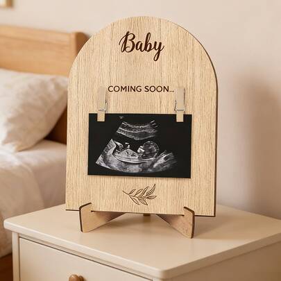 即将迎来宝宝的超声波照片相框 - 木质拱形超声波照片架，带夹子，孕期公告纪念品，适合婴儿房装饰，送给新妈妈和准妈妈的礼物