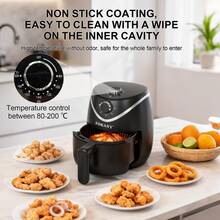 SOKANY 10126 Multi-Function Air Fryer, No Oil Frying, Large Capacity Smart Fryer, 800W High Power, Golden Large Capacity, Upper And Lower Dual Heat Source, 360° Circulating Hot Air, 80-200°C Temperature Control, Non-Stick Coating, Easy To Clean, Suitable For Home Kitchen, Gatherings - Black - View 7