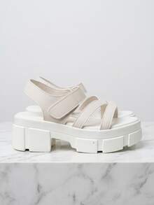 Sandal đế bằng 3 quai điều chỉnh được cho bé gái 3-12 tuổi, màu be. - Màu be - Xem 3