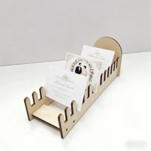 1pc Wooden Card Display Rack - 12 Card Slots, DIY Postcard Holder - Wedding Card Rack, Stickers, Notebook, Gift Card Organizer, Business Card Holder, Desktop Storage Rack, Mother's Day, Anniversary, Graduation, Wedding Gift - A - View 1