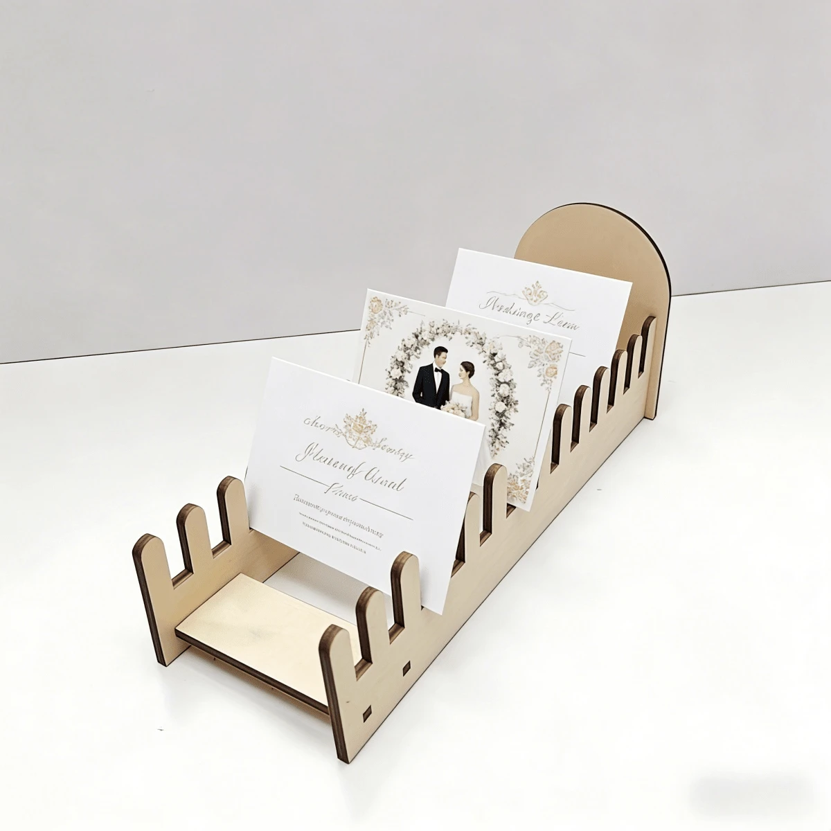 1pc Wooden Card Display Rack - 12 Card Slots, DIY Postcard Holder - Wedding Card Rack, Stickers, Notebook, Gift Card Organizer, Business Card Holder, Desktop Storage Rack, Mother's Day, Anniversary, Graduation, Wedding Gift - A - View 1
