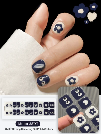 Semi Cured Gel Nail Strips, 20Pcs Long Lasting Salon Quality Wraps, Easy Apply & Remove Gel Nail Stickers With UV Light