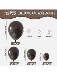 Dark Brown Balloons 145 Pcs Brown Balloons Different Sizes Pack Of 18 12 10 5 Inch Kit Balloon Garland For Birthday Party Decorations - Dark Brown - View 2