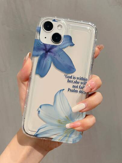 1pc Airbag English Lily Flower Minimalist Fashionable Shockproof Soft TPU Personalized Full Coverage Phone Case, Anti-Scratch, Compatible With Apple 17, 16, 15, 14, 13, 12, 11 Pro Max, Air, And Series