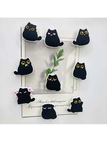 Random 4/10 Cute Black Cat Fridge Magnets Set, Decorative Soft Resin Black Cat, Multi-Functional Gift, Suitable For Kitchen And Office, Bag Accessories, DIY Accessories, Ideal For The Holidays - màu đen - Xem 5
