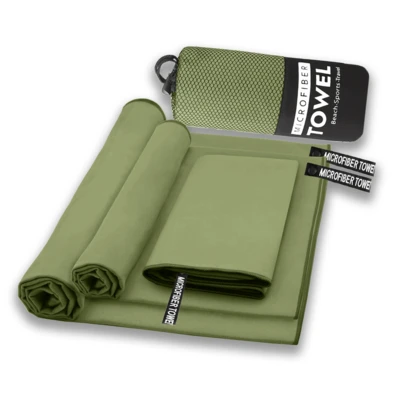 3pcs Ultrasoft Fiber Camping Towels, Soft & Comfortable, Lightweight Breathable Quick-Dry Sports Towels, High Absorbency Gym Towels, Military Green Pool Towel Set, Suitable For Fitness, Sports, Hiking, Beach