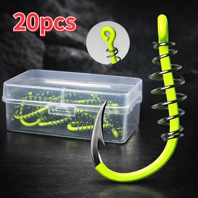 20pcs Bright Fluorescent Green Fishing Hooks - Durable Stainless Steel With Spring Barbed Design For Secure Catch - Essential Fishing Gear Accessory For Anglers