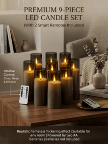 2/3/5/9pcs Battery Powered Flickering Flameless Candles, Battery Operated Candles With Remote Control And 2/4/6/8 Hour Timer, Acrylic LED Pillar Candles With Movable Wicks, Suitable For Holiday, Wedding, Gift, Fireplace, Home Decor (2.2" Dia X 5"/6"/7" H) - Grey - View 1