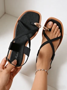 金属扣交叉沙滩H型腰带环 - 黑色 - 查看 3