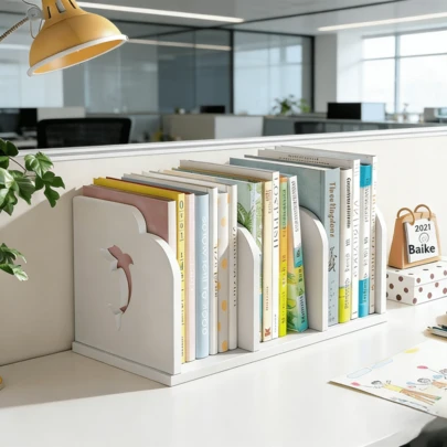 1 chiếc kệ để bàn hình cá heo rỗng, giá đựng tài liệu văn phòng, kệ sách nhỏ đơn giản cho ký túc xá, giá đựng sách giáo khoa để bàn.