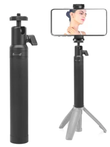 Gậy selfie kéo dài bằng hợp kim nhôm với đầu gimbal, điều chỉnh độ cao từ 18,5-70cm, có thể nghiêng 90°, vít 1/4" và tay cầm chống trượt, thích hợp cho gimbal điện thoại thông minh, camera hành động, vlog, livestream và du lịch. - Xem 5