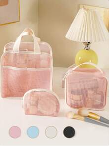 Túi đựng đồ dùng tắm di động bằng lưới, lý tưởng cho ký túc xá sinh viên, túi đựng đồ tắm dung tích lớn, cũng thích hợp cho bãi biển, bơi lội, phòng tập thể dục, túi đi biển cỡ lớn có ngăn khóa kéo, có thể dùng cho hồ bơi tại nhà, có thể đựng đồ chơi và đồ dùng cần thiết khi đi nghỉ mát, túi đựng đồ vệ sinh cá nhân trong phòng tắm, túi đựng mỹ phẩm (Đen, Be, Xanh dương, Hồng) - Nhiều màu - Xem 3