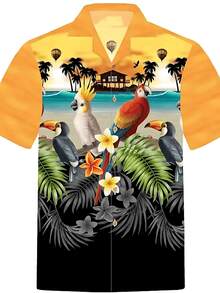 Men's Summer Parrot 3D Printed Shirt Men's And Women's Fashion Shirt Single Breasted Short Sleeve Hawaiian Casual Comfortable Breathable Shirt Men's Wear - A508D-AL23121 - 查看 3