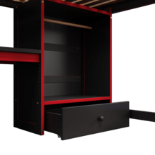 140 X 200 Cm Loft Bed With LED Lighting, Gaming Bed With Desk, Ladder, Wardrobe, Large Drawers, Mattress Not Included, Black And Red. - Black - View 10
