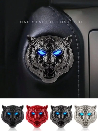 Ốp nút khởi động một chạm hình đầu hổ - Vòng trang trí bằng kim loại cho nút khởi động, bảo vệ và trang trí công tắc khởi động/dừng động cơ xe, không cần khoan, dễ dàng lắp đặt, phụ kiện trang trí và cá nhân hóa cho xe.
