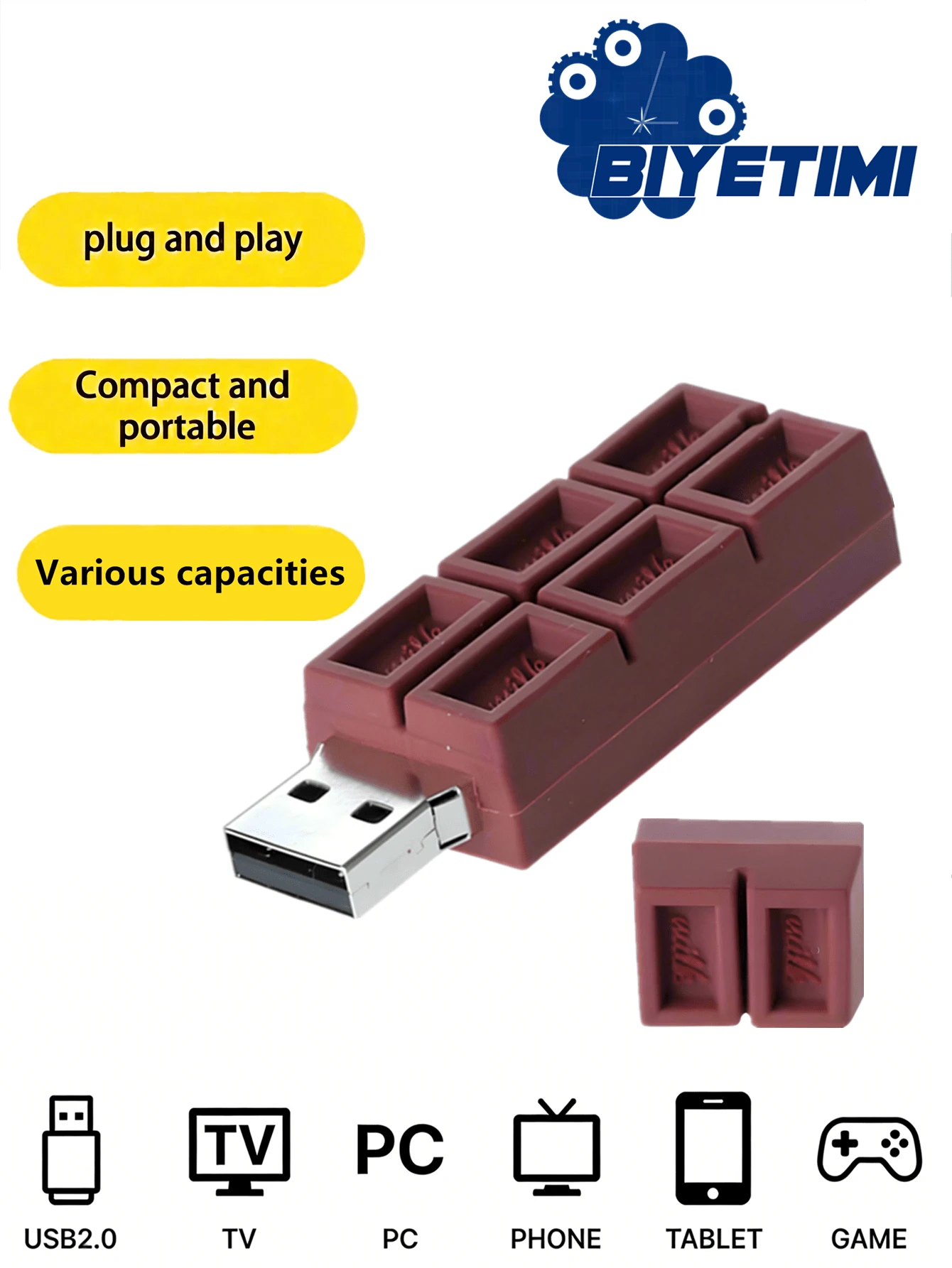 Biyetimi 32GB 巧克力外观U盘，64GB/128GB 卡通企鹅U盘，8GB 创意U盘，结婚礼物
