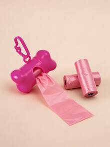 1 Hộp đựng túi đựng chất thải hình xương màu hồng kèm túi đựng chất thải, dụng cụ hốt phân chó, 15 túi/cuộn, đồ dùng cho thú cưng - Hồng - Xem 2