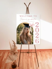 1pc Customized Graduation Poster, Floral Graduation Party Welcome Sign And Photo, Personalized Name Text, Graduation Theme Party Background, Unframed Canvas Poster, Graduation Party Supply - Multicolor - View 4