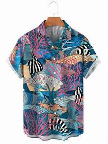 Summer Funny Hawaiian Shirts Men Clothes Street Retro Man Casual Short Sleeve Top Sea Marine Animals 3d Lapel Men's Shirt - A508D-AL23009 - 查看 3
