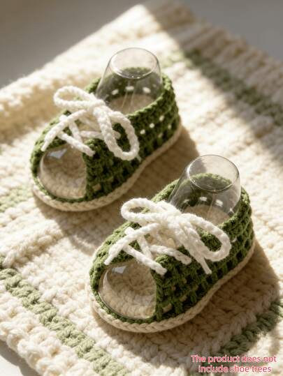 1双钩针编织婴儿凉鞋，手工柔软新生儿鞋，绿色