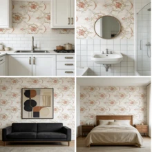 1卷，3D自粘墙纸，粉色花卉纹理，防油防水，无胶，易于安装和移除，适用于橱柜、墙壁、抽屉、卧室、台面、桌面——馈赠亲朋好友的理想礼物 - 粉色 1 件 - 查看 4