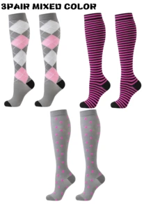 1/3/6双装女士压缩袜，可爱图案透气过膝袜，适合跑步、健身、跳绳、健身房运动 - 彩色 - 查看 12