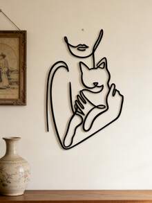 Fashionable Metal Wall Art - Cat Line Decor, Unique Modern Home Decor, Perfect Gift For Cat Lovers Gifts Birthday Graduation - Black-d - View 8