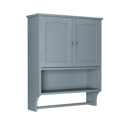 Bathroom Wall Unit With Towel Rack, Bathroom Wall Unit With 2 Doors And Open Shelves, Toilet Wall Shelf, Bathroom Medicine Cabinet