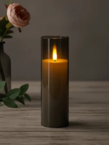 2/3/5/9pcs Battery Powered Flickering Flameless Candles, Battery Operated Candles With Remote Control And 2/4/6/8 Hour Timer, Acrylic LED Pillar Candles With Movable Wicks, Suitable For Holiday, Wedding, Gift, Fireplace, Home Decor (2.2" Dia X 5"/6"/7" H) - Grey - View 4