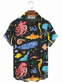 Summer Funny Hawaiian Shirts Men Clothes Street Retro Man Casual Short Sleeve Top Sea Marine Animals 3d Lapel Men's Shirt - A508D-AL23016 - 查看 1