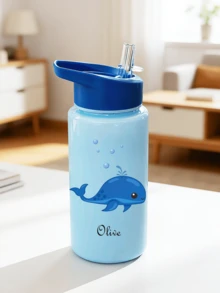 可客製化姓名 500ml 兒童水壺附可愛吸管杯，適合女童與男童的開學/畢業最佳禮物，戶外運動水壺，校園學生卡通杯，返校季 - 彩色 - 查看 9