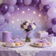 20cm Extra Wide Purple Glitter Hollow Heart Mesh Chair Back Decoration Ribbon, Party Decoration Ribbon, Bouquet Gift Box Decoration Bow Ribbon, Dessert Baking Decoration Ribbon, Suitable For Various Occasions - Lilac Purple - View 4