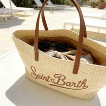 MC2 St. Barts – St. Barts Embroidered Straw Handbag, Tote Bag With Leather Handles – Stylish Beach Bag For Women (48*28*16cm) - 駝色 - 查看 4