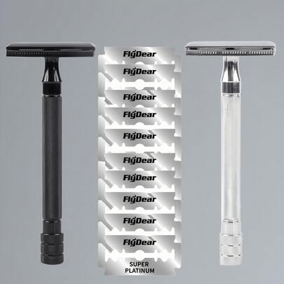 Doppelklingiger Metallrasierer, traditioneller Herren-Doppelklingenrasierer, manueller Bartschneider mit Aluminiumlegierungsgriff, manueller Altmodischer Rasierer, Herren-Doppelklingenrasierer, geeignet für 10 Anlässe, perfekt für die Pflege von Männern, unverzichtbares Werkzeug für das tägliche Rasieren