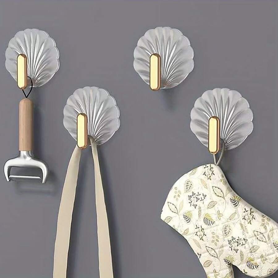 贝壳形粘钩，重型无痕挂钩，浴室厨房门挂钩，奢华透明金色挂钩架