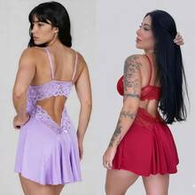Set Of 2 Women's Sensual Ballerina Sexy Nightgowns With Lace, Lilac And Red Sleepwear - 淡紫色 - 查看 8
