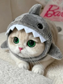 Mũ đội đầu hình cá mập nổi tiếng trên mạng với thiết kế thẻ đa năng, bộ mũ đội đầu biến hình bằng vải nhung siêu dễ thương, mũ đồ chơi cho thú cưng mèo và chó (1 chiếc). - Xám - Xem 9