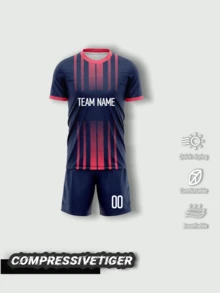 2pcs/Set Personalized Football Jersey For Toddler Boys - Customizable Name & Number Print Striped Decor Short Sleeve T-Shirt + Shorts Set, Quick-Dry Sports Outfit, Suitable As Gift - Navy Blue - View 3