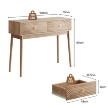 Mid-Century Modern Style Desk, Console Table With Drawers, Vintage Reception Table With Open Shelves, Modern Coffee Table, Suitable For Living Room, Foyer And Hallway, Oak Color. - 駝色 - 查看 3