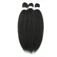 Kinky Straight Bundles With Lace Closure Yaki Long Straight Hair Bundle For Heat Resistant 3 Bundles Synthetic Hair - Black - View 15