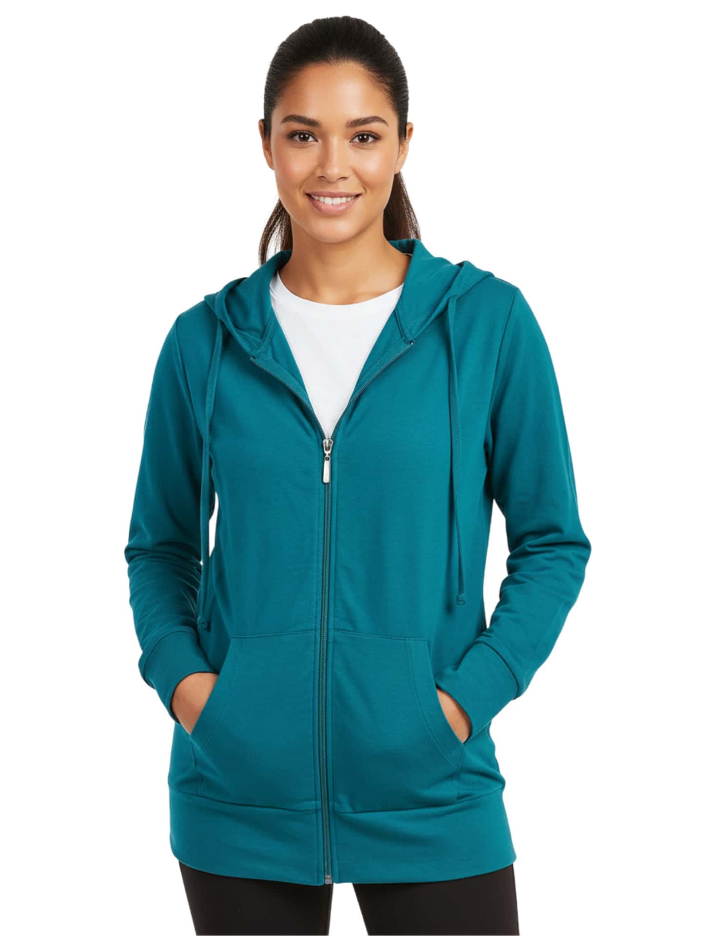 Women's Lightweight Cotton Hoodie Full Zip S-3XL With Pockets Hooded Sweatshirt Jacket Coat Solid Tops Regular & Plus Size Basic Layering Tops Warm Lightweight Cotton Zipper Hoodie Sweatshirt For Women Lady Sweatshirts Long Sleeve Outerwear For Spring Fall Winter Womenswear Activewear Streetwear - Peacock - 查看 1