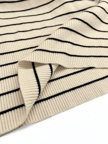 Đầm dệt kim kẻ sọc kaki, cổ vuông, tay ngắn, dáng ôm ngắn. - Nhiều màu - Xem 7