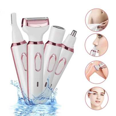 4-In-1 Electric Depilation Set - USB Rechargeable Facial Hair Remover, Home Underarm Epilator, Women's Eyebrow & Nose Hair Trimmer, Body Hair Trimmer, Bikini Shaver, Ideal Gift For Women, Battery Capacity: 500mAh
