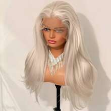 Platinum Blonde Wig Natural Wavy Synthetic Hair Lace Front Wig Long Curly Colored White Blonde Lace Frontal Wigs For Women Party - Multicolor - View 5