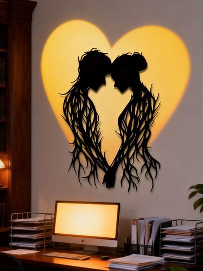 1 pieza Decoración de pared de arte metálico para amantes, escultura de pared de hierro de 15.7 pulgadas, estilo de arte decorativo, regalo ideal para inauguración de la casa, boda, Día de la Madre, Día de la Independencia
