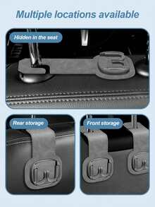 Móc treo đồ phía sau ghế xe hơi – Móc treo đôi bằng kim loại có thể gập lại, bọc giả da lộn, dành cho ghế sau, ngăn chứa đồ ẩn cho túi xách, ví, đồ tạp hóa – Chắc chắn, không gây trầy xước, giữ cho nội thất gọn gàng, móc treo đồ nhỏ. - treo lên - Xem 9
