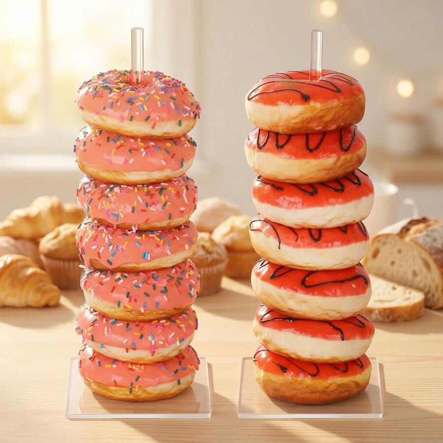 透明可堆叠亚克力甜甜圈和纸杯蛋糕展示架，适用于生日、婚礼、新年庆祝活动和社交聚会活动