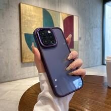 DECOPHONE Premium Metal Lens Rim Purple Frame Transparent Phone Case, Minimalist Shockproof Acrylic Protective Cover, Unisex, Suitable For IPhone 16/15/14/13/12 Pro Max Series - Purple - View 1