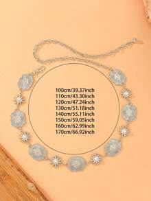 Vintage Silver Sunflower Waist Chain, Pearl Inlaid Cloud Waist Belt, Floral Print Bohemian Style Dress Accessory, Zinc Alloy - Cloud Kangqiao - View 3